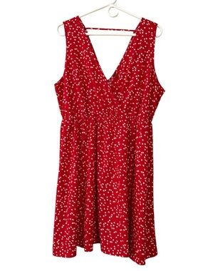 SHEIN Red V-Neck Sleeveless Mini Dress with White Dot Print